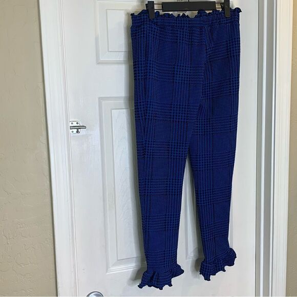 Fashion Nova Double Check Ruffle Pants Black/Blue Size Large - Picture 8 of 11